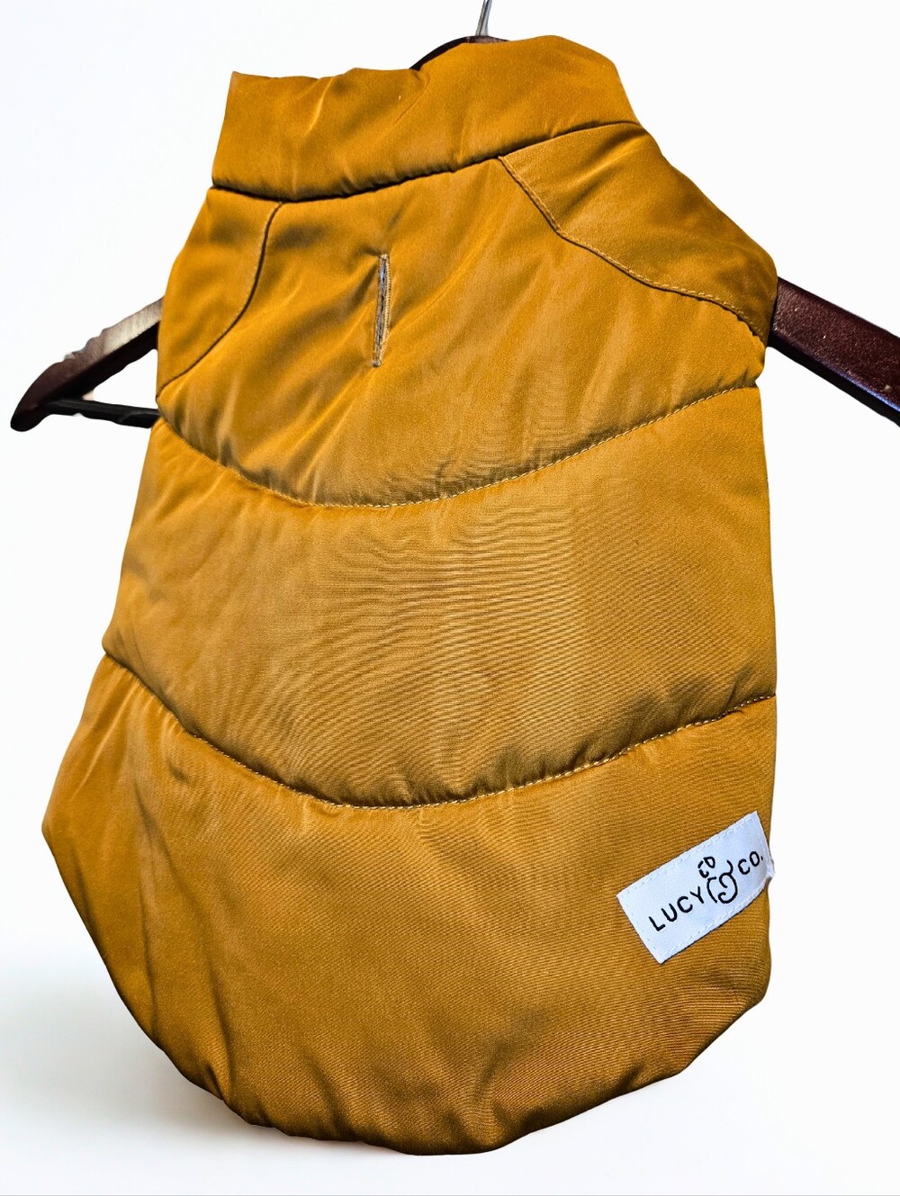 Lucy & Co. Pet's Puffer Vest in Mustard Brown - Picture 2 of 3